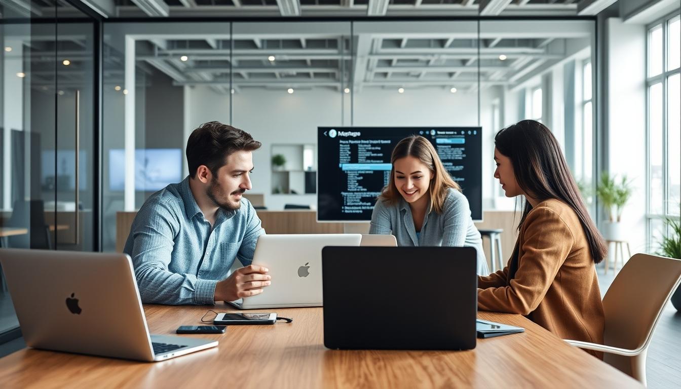 Business software development team collaboration